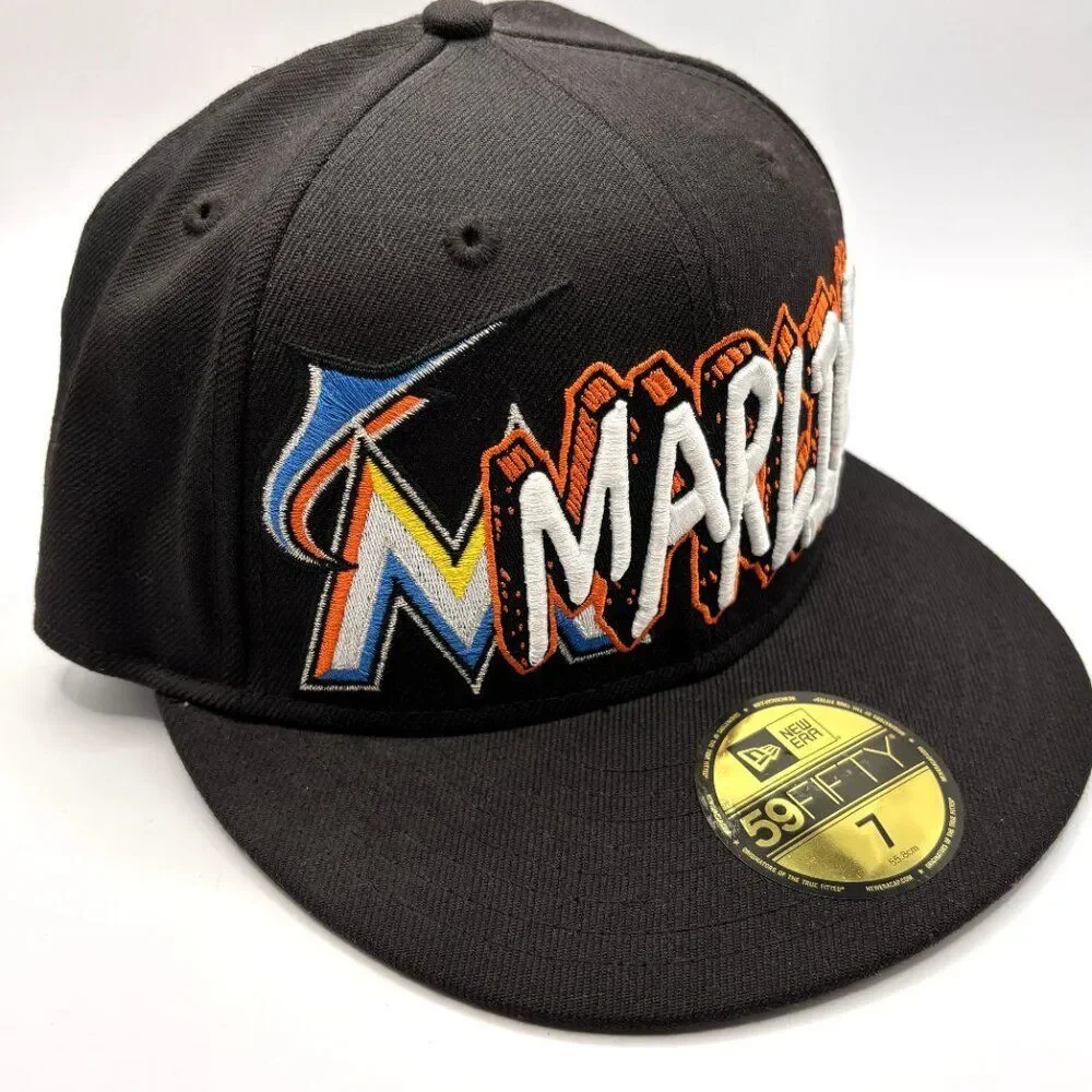Florida Marlins MLB New Era 59Fifty On-field Fitted Hat Size 7 - Black Graffiti